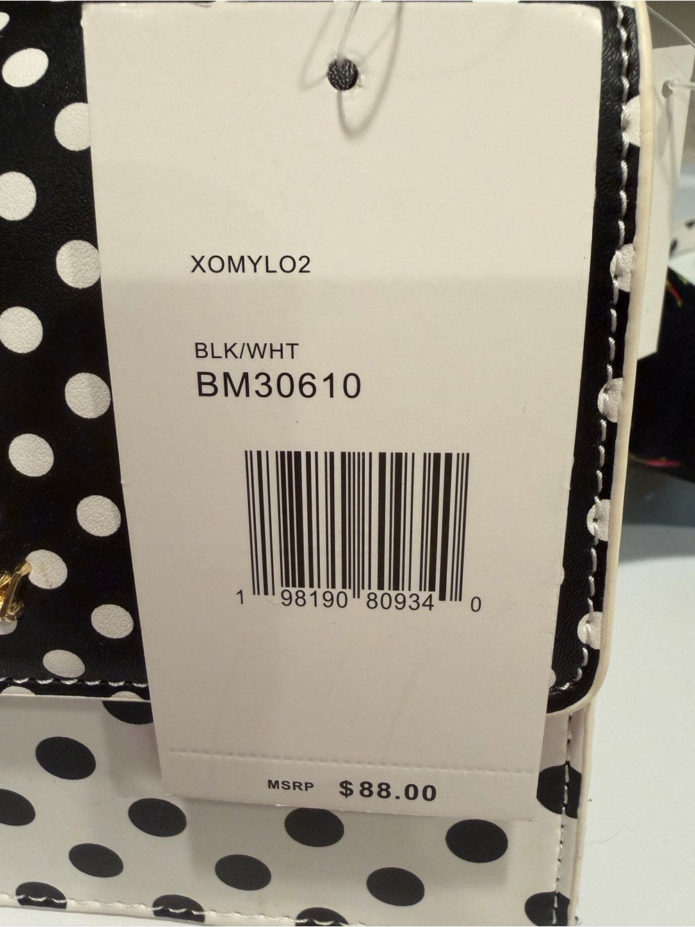 Betsey Johnson NWT Black & White Polka Dot Crossbody with Floral Bow (P244) - Picture 9 of 12